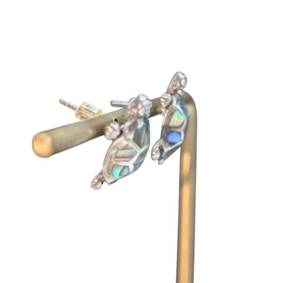 Vintage 925 Sterling Silver Abalone Turtle Post Earrings - Picture 2 of 6